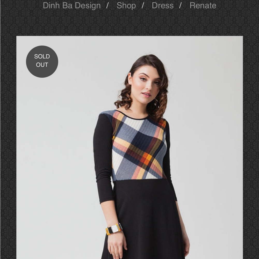 Dinh Bá Navy and Yellow A-Line Long Sleeve Dress for Work